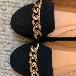 Black flats with gold chain